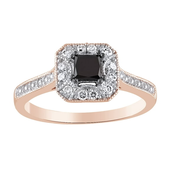 AFFY Black & White Natural Diamond Square Framed Ring in 10k Rose Gold