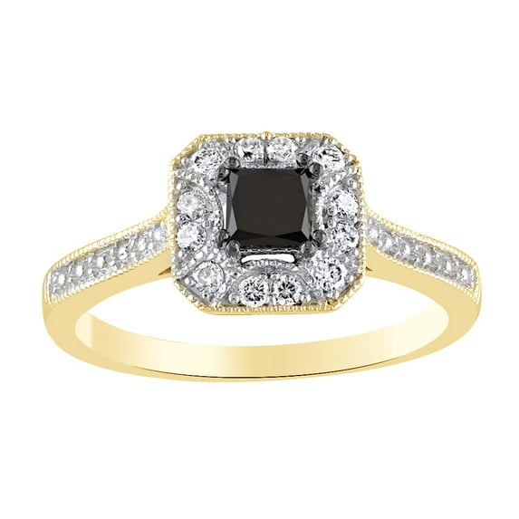 AFFY Black & White Natural Diamond Square Framed Ring in 10k Yellow Gold
