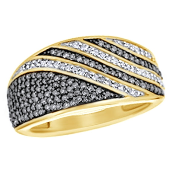 AFFY Black & White Natural Diamond Stripes Ring in 10k Yellow Gold