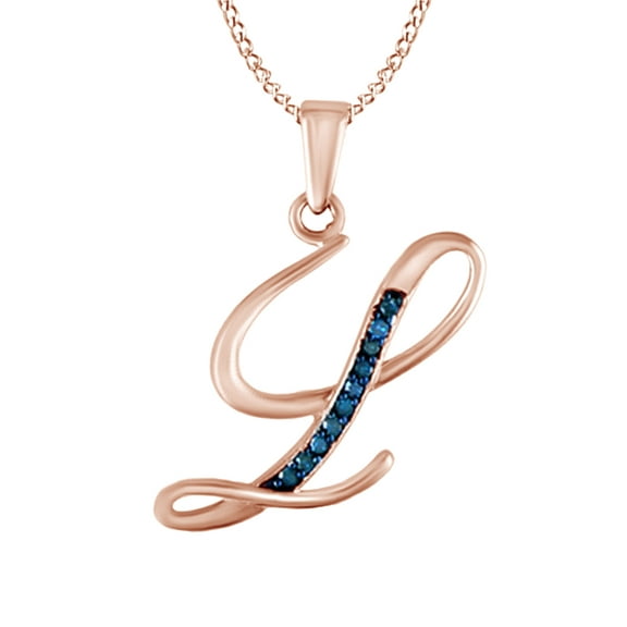 AFFY Blue Natural Diamond Initial "L" Pendant Necklace in 14k Rose Gold Over Sterling Silver