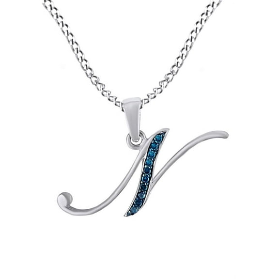 AFFY Blue Natural Diamond Initial "N" Pendant Necklace in 14k White Gold Over Sterling Silver