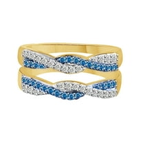 AFFY Blue & White Natural Diamond Enhancer Wrap Wedding Ring In 10k Yellow Gold (0.5 Cttw)