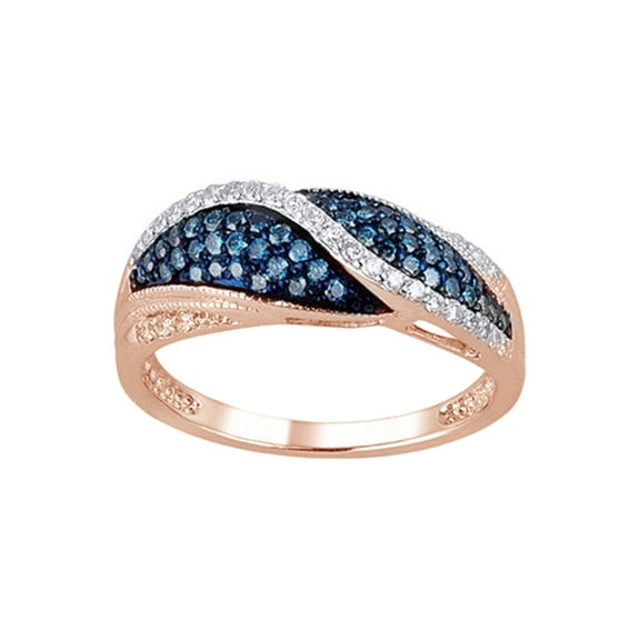 AFFY Blue & White Natural Diamond Fashion Ring In 10k Rose Gold (0.5 Cttw)