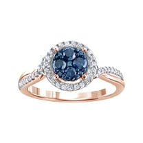 AFFY Blue & White Natural Diamond Fashion Ring In 10k Rose Gold (0.5 Cttw)