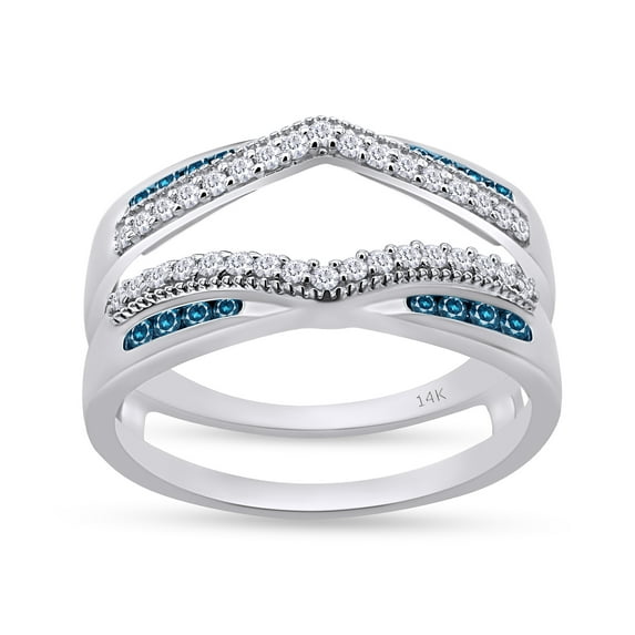 AFFY Blue & White Natural Diamond Wrap Guard Enhancer Engagement Ring in 14k White Gold (0.50 Cttw)