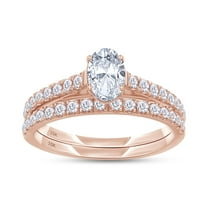 AFFY Bridal Ring Set For Women, 0.85 Carat 6X4MM Oval & Round Lab Grown Diamond Solitaire Engagement Wedding Rings Set In 10K Solid Rose Gold Jewelry Gifts For Her (0.85 Cttw)-10
