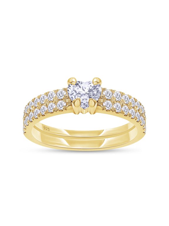 Bridal Ring Set For Women, 1.00 Carat Heart & Round Shape Lab Grown Diamond Solitaire Promise Wedding Ring Set In 14K Yellow Gold Over Sterling Silver Jewelry Gifts For Her (1.00 Cttw)-10
