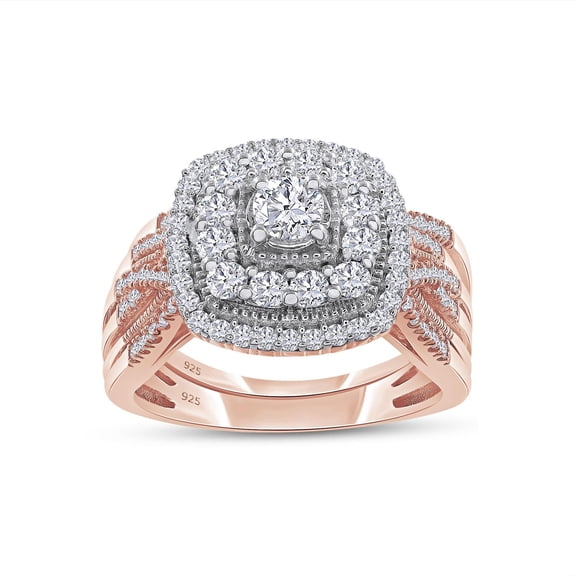 AFFY Bridal Ring Set For Women, 1.00 Carat (ctw) Lab Grown Diamond Infinity Double Halo Engagement Ring Set In 14K Rose Gold Over Sterling Silver Jewelry Gifts For Her-7.5