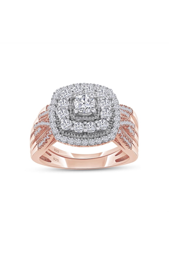 Bridal Ring Set For Women, 1.00 Carat (ctw) Lab Grown Diamond Infinity Double Halo Engagement Ring Set In 14K Rose Gold Over Sterling Silver Jewelry Gifts For Her-7.5