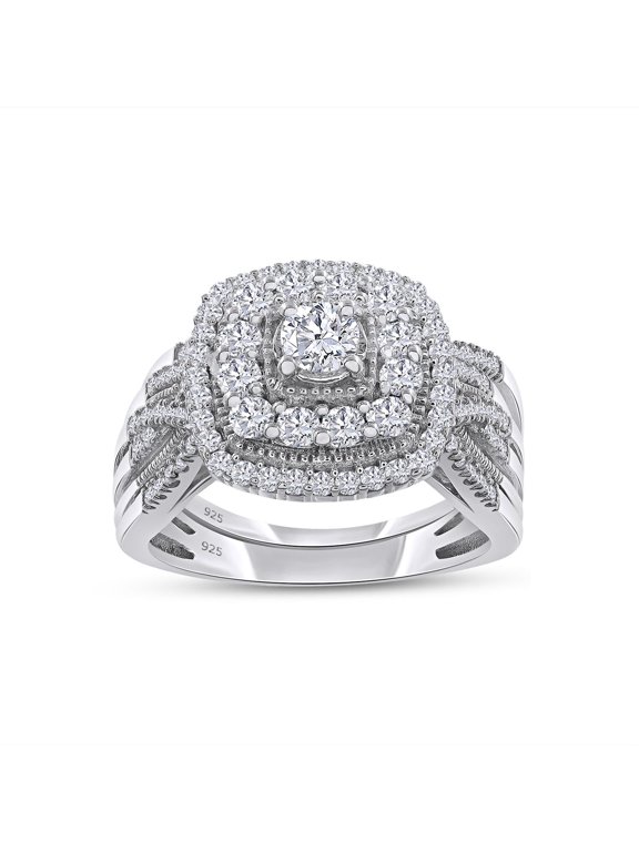 Bridal Ring Set For Women, 1.00 Carat (ctw) Lab Grown Diamond Infinity Double Halo Engagement Ring Set In 14K White Gold Over Sterling Silver Jewelry Gifts For Her-6