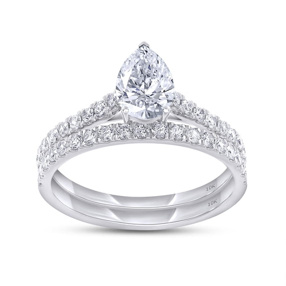 AFFY Bridal Ring Set For Women, 1.15 Carat Pear & Round Shape Lab Grown Diamond Teardrop Promise Rings For Women In 10K Solid White Gold Jewelry Gifts For Her (1.15 Cttw)-5.5