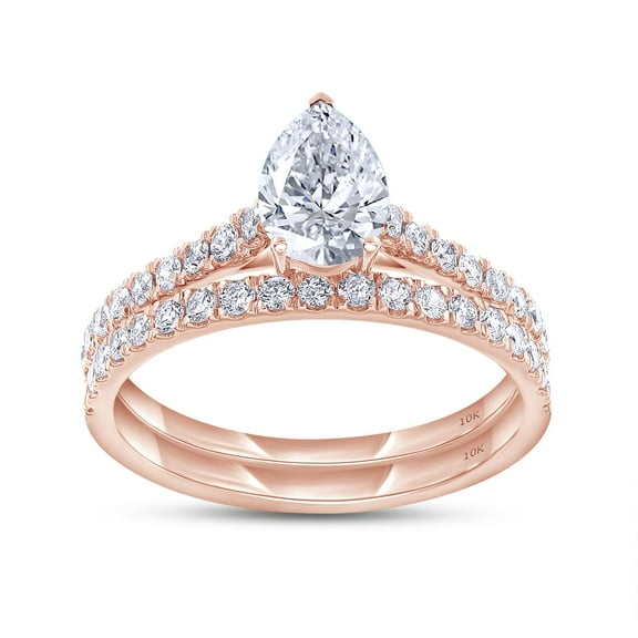 AFFY Bridal Ring Set For Women, 1.15 Carat Pear & Round Shape Lab Grown Diamond Teardrop Promise Rings For Women In 10K Solid Rose Gold Jewelry Gifts For Her (1.15 Cttw)-10