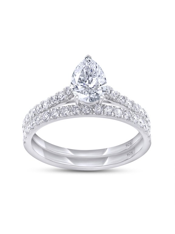 Bridal Ring Set For Women, 1.15 Carat Pear & Round Shape Lab Grown Diamond Teardrop Promise Wedding Ring Set In 14K White Gold Over Sterling Silver Jewelry Gifts For Her (1.15 Cttw)-9