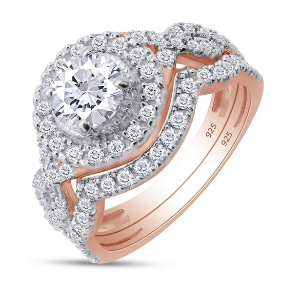 AFFY Bridal Ring Set For Women, 2.00 Carat (Ctw) Center 6MM Round Shape Lab Grown Diamond Halo Infinity Engagement Wedding Ring Set In 14K Rose Gold Over Sterling Silver Jewelry -10