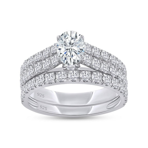 AFFY Bridal Ring Set For Women, 2.00 Carat Oval & Round Shape Lab Grown Diamond Double Row Promise Wedding Ring Set In 14K White Gold Over Sterling Silver Jewelry Gifts For Her (2.00 Cttw)-10