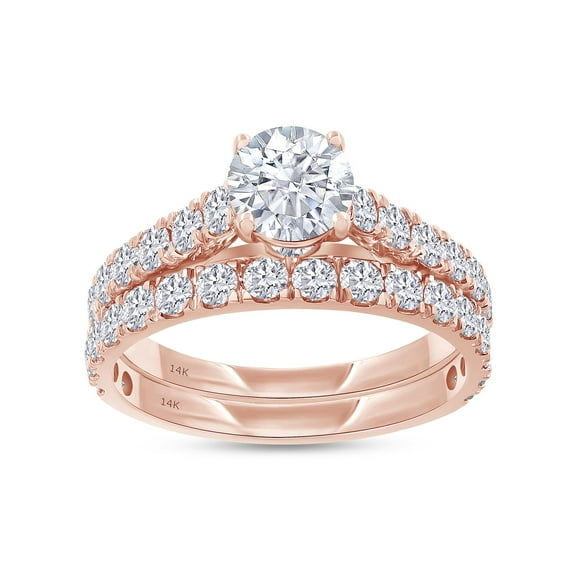 AFFY Bridal Ring Set For Women, 2.00 Carat Round Lab Grown Diamond Engagement Wedding Rings Set In 14K Solid Rose Gold Jewelry Gifts For Her (2.00 Cttw)-10