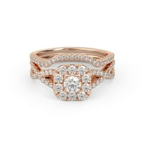 AFFY Bridal Ring Set for Women Center 3.5MM Round Cut Lab Created Moissanite Twisted Infinity Halo Solitaire Engagement Rings Jewelry Gift for Her In 10K Solid Rose Gold Size 10