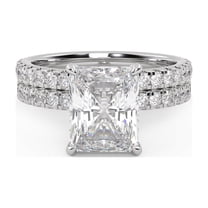 AFFY Bridal Ring Set for Women Center 9.3x7.5mm Radiant and Round Cut Lab Created Moissanite Engagement Wedding Rings Jewelry Gift for Her In 14K White Gold Plated 925 Sterling Silver Size-4