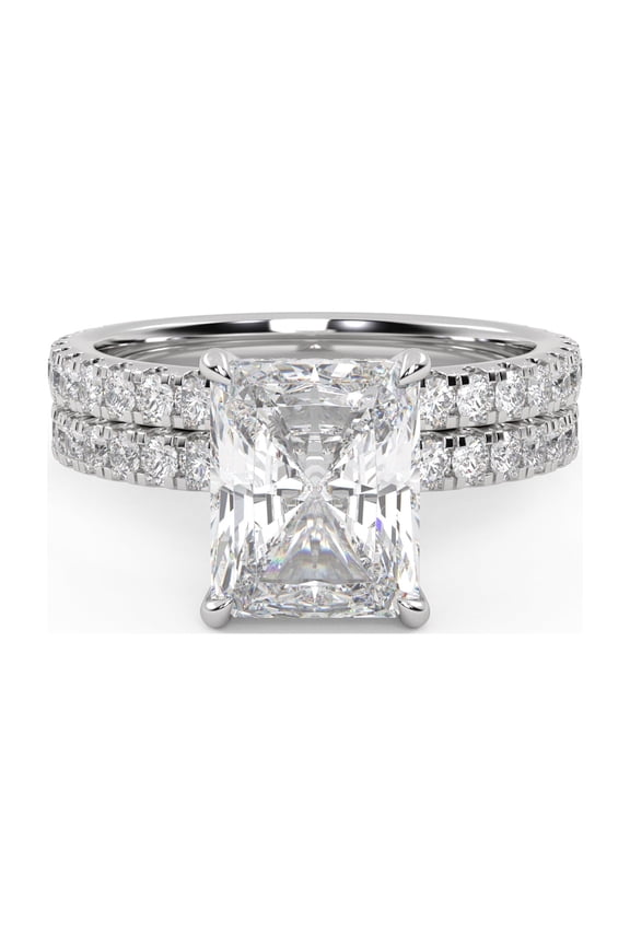 Bridal Ring Set for Women Center 9.3x7.5mm Radiant and Round Cut Lab Created Moissanite Engagement Wedding Rings Jewelry Gift for Her In 14K White Gold Plated 925 Sterling Silver Size-4