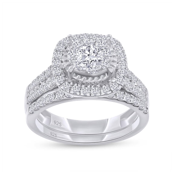 AFFY Bridal Set Rings For Women, 1.00 Carat (ctw) Lab Grown Diamond Halo Wedding Engagement Ring Set In 14K White Gold Over Sterling Silver Jewelry Gifts For Her-10