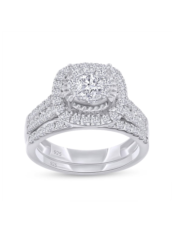 Bridal Set Rings For Women, 1.00 Carat (ctw) Lab Grown Diamond Halo Wedding Engagement Ring Set In 14K White Gold Over Sterling Silver Jewelry Gifts For Her-4