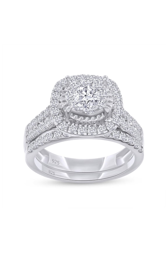 Bridal Set Rings For Women, 1.00 Carat (ctw) Lab Grown Diamond Halo Wedding Engagement Ring Set In 14K White Gold Over Sterling Silver Jewelry Gifts For Her-4