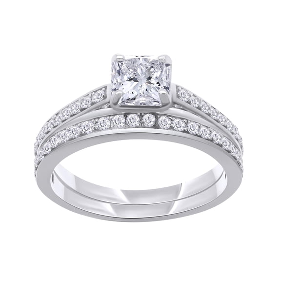 AFFY Bridal Set Rings for Women 1.00 Cttw Princess & Round Cut Lab Grown Diamond Solitaire Engagement Ring with Matching Wedding Band in 14K White Gold Plated 925 Sterling Silver Jewelry Size-10