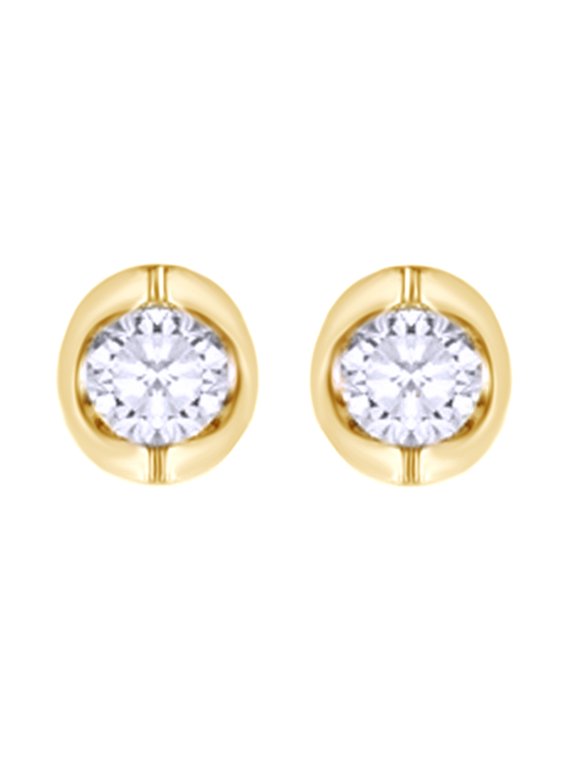 Canadian Natural Diamond Stud Earrings In 14K Solid Yellow Gold (1/5 Ct)