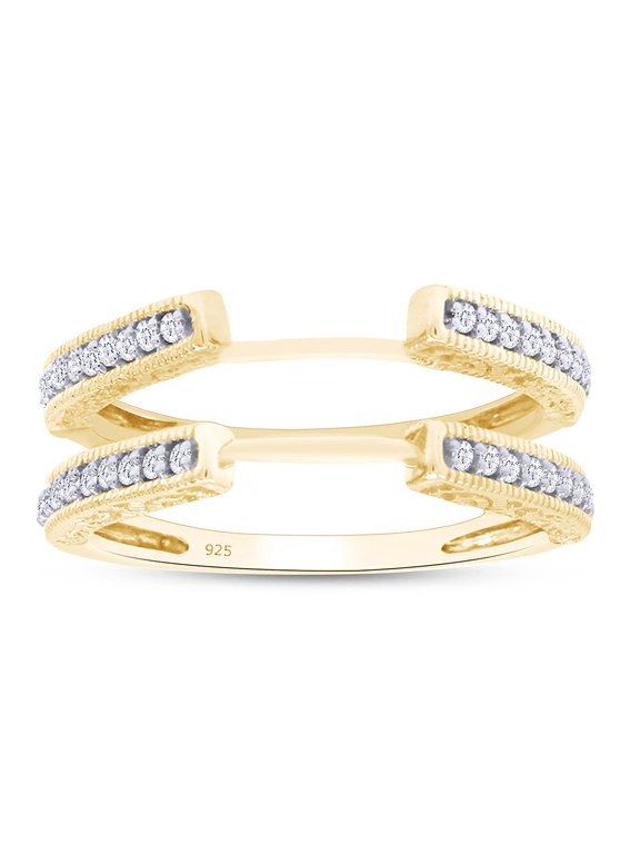 Cathedral Enhancer Guard Ring for Women with Round Lab Created Moissanite, Stacking Wedding Ring in 14K Yellow Gold Plated 925 Sterling Silver Jewelry Size 10