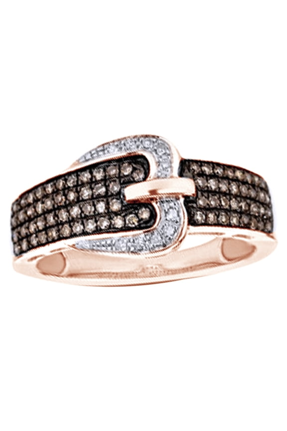Champagne & White Natural Diamond Buckle Ring in 10k Rose Gold