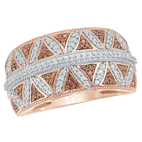 AFFY Champagne & White Natural Diamond Criss-Cross Pattern Ring in 10k Rose Gold