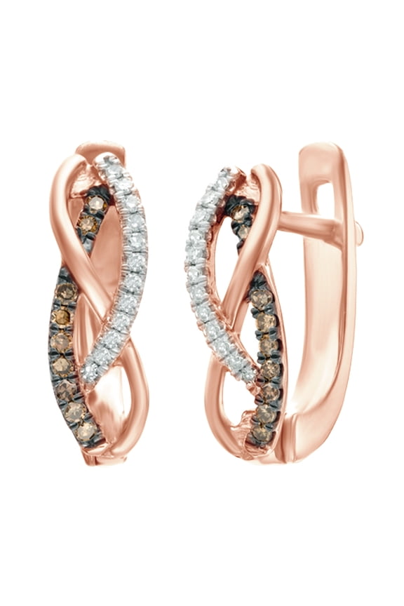 Champagne & White Natural Diamond Infinity Hoop Earrings in 10K Rose Gold (0.2 Cttw )