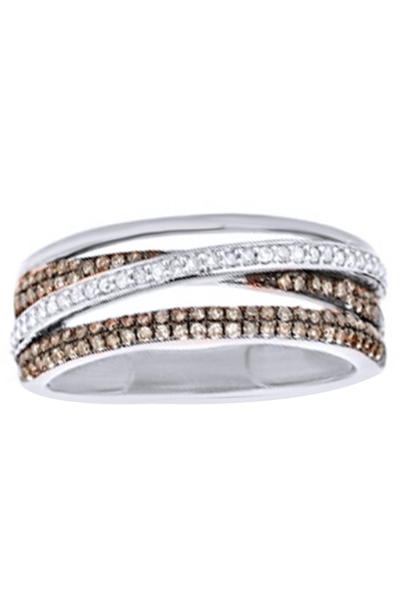 Champagne & White Natural Diamond Orbit Ring in 10k White Gold