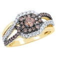 thumbnail image 1 of AFFY Champagne & White Natural Diamond Square Frame Swirl Bypass Ring in 10K Yellow Gold (1 cttw), 1 of 1