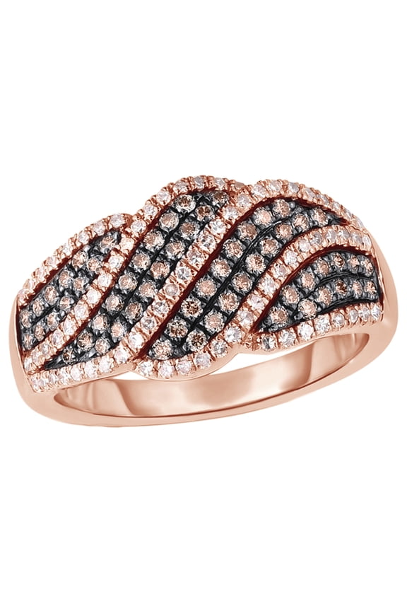 Champagne & White Natural Diamond Wave Ring in 14K Rose Gold (0.75 cttw)