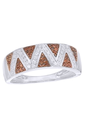 Champagne & White Natural Diamond Zig-Zag Band Ring in 10k Solid Gold