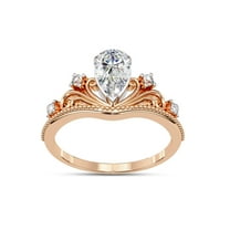 AFFY Chevron Shaped Crown Engagement Ring for Women Center 8.5x5mm Pear cut Lab Created Moissanite Promise Ring in 10K Solid Rose Gold Size-10