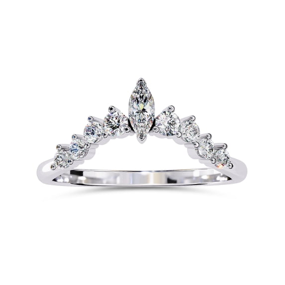 AFFY Chevron Wedding Band Ring for Women Marquise and Round Lab Created Moissanite Crown Ring in 14K White Gold Over Sterling Silver Size-5