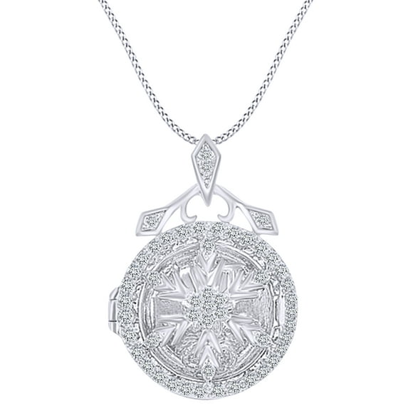 AFFY Christmas Sale 1/4 Carat White Natural Diamond Locket Pendant Necklace In Sterling Silver (0.25 Cttw)
