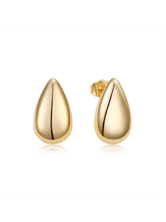 Chunky Teardrop Hoop Earrings Dupes for Women 14K Yellow Gold over 925 Sterling Silver Jewelry