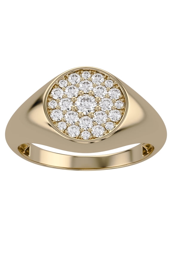 Circle Signet Ring for Women 1/3 Carat (ctw) Round Lab Grown Diamond Cluster Pinky Ring in 14k Yellow Gold Plated 925 Sterling Silver Statement Jewelry Gift for Her Size 4