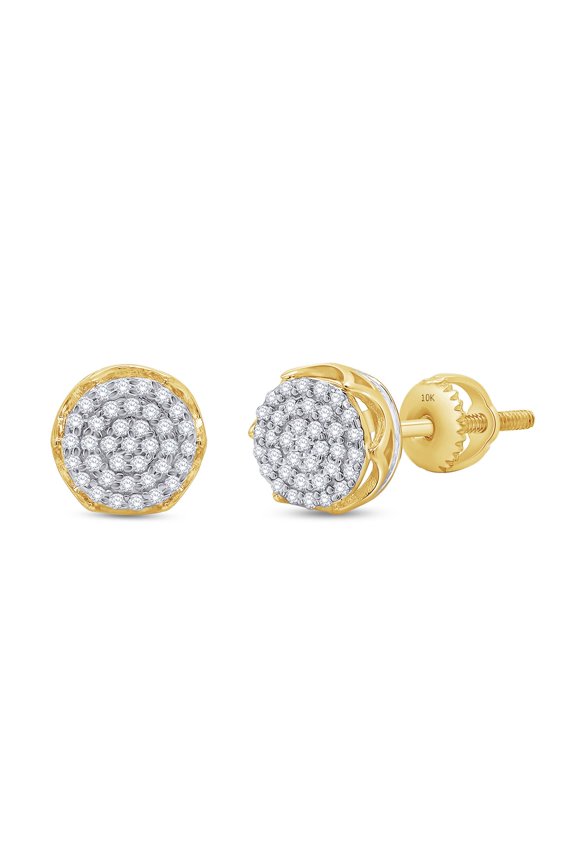Cluster Diamond Stud Earrings for Men 0.40 Cttw Round Natural White Diamond Beaded Crown Ear Studs with Screw Backs in 10K Solid Yellow Gold Jewelry Gift for Him