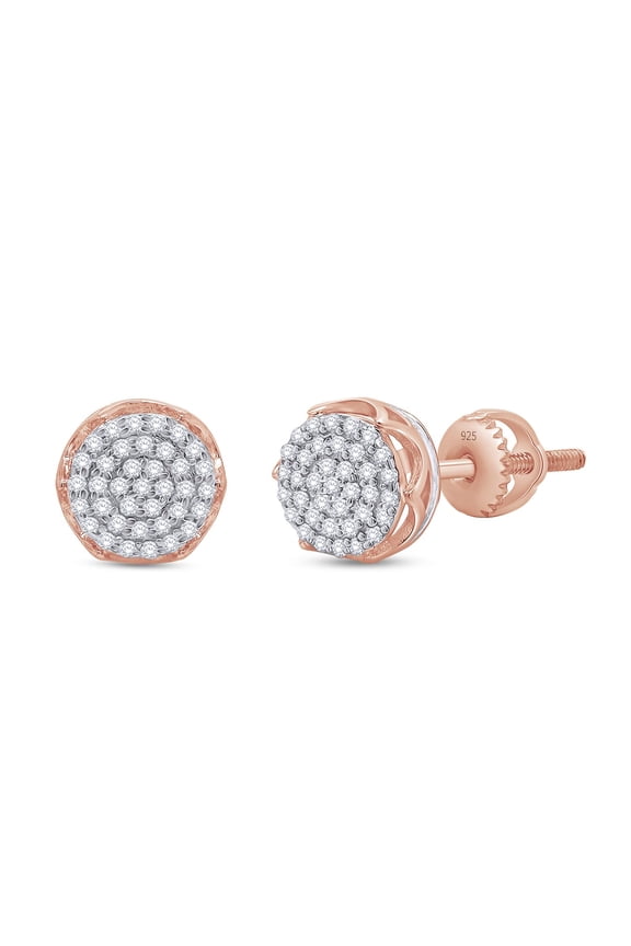 Cluster Diamond Stud Earrings for Men 0.40 Cttw Round Natural White Diamond Beaded Crown Ear Studs with Screw Backs in 14K Rose Gold Over Sterling Silver Jewelry Gift for Him