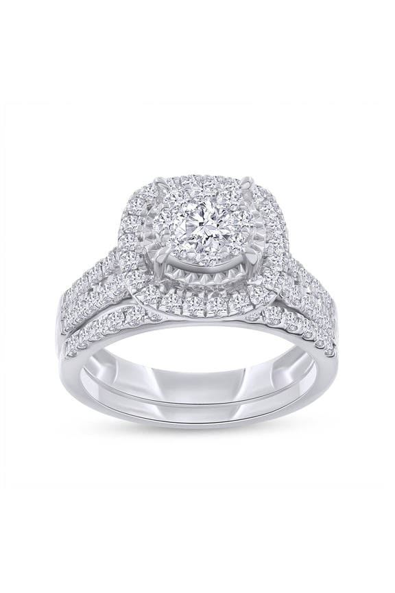 Cluster Engagement Bridal Ring Set For Women 1.00 Cttw Round Shape Lab Grown Diamond Halo Wedding Band Rings Set in 14K White Gold Plated 925 Sterling Silver Jewelry Size-10