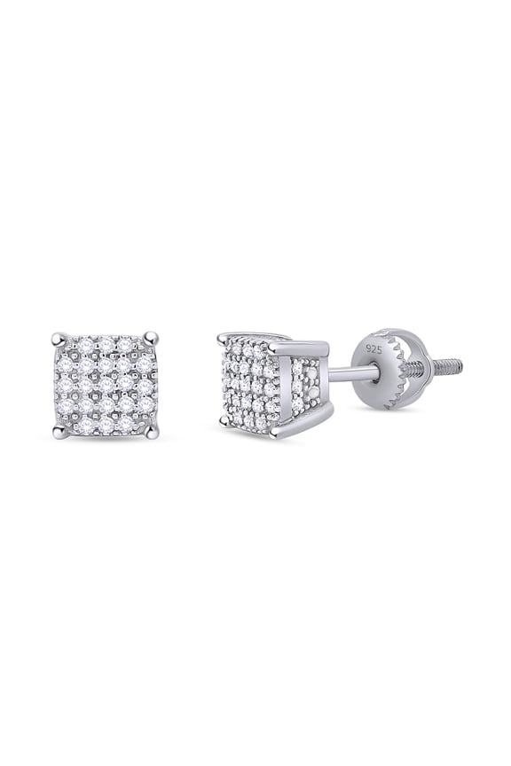 Cluster Stud Earrings for Men 1/3 Cttw Round Lab Grown Diamond Cushion Shape Ear Studs in 14K White Gold Over Sterling Silver Jewelry Gift for Him