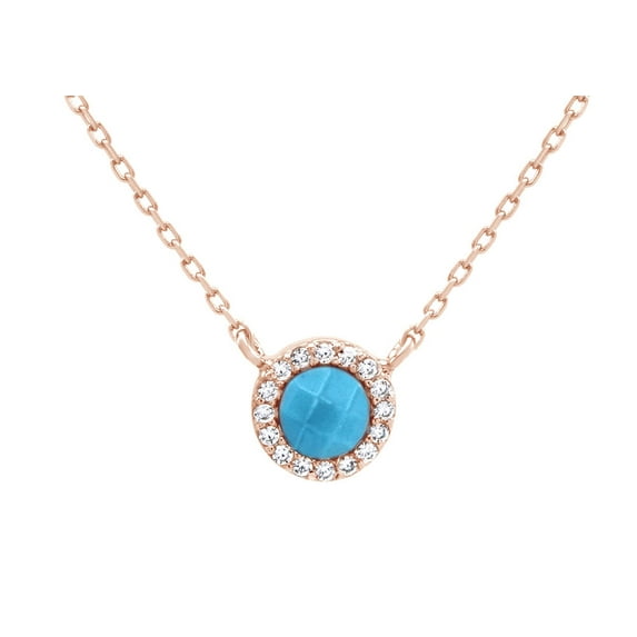 AFFY Created Blue Turquoise Semi Precious Stone Faceted Cut Pendant Necklace 14k Rose Gold Over Sterling Silver
