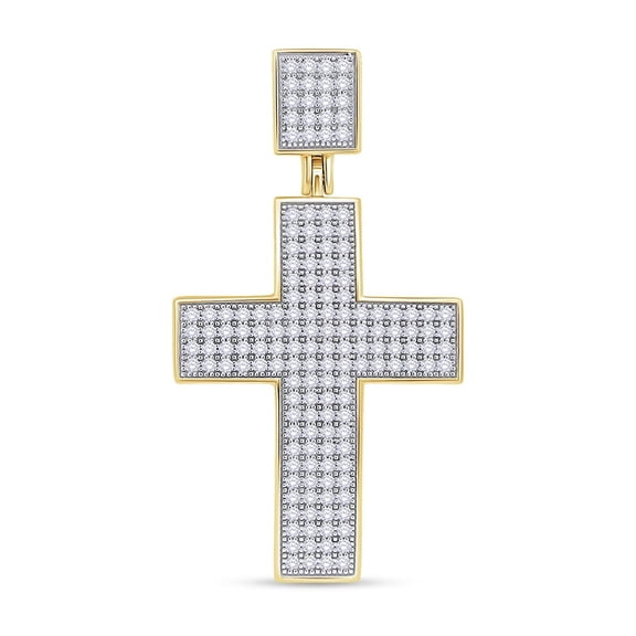 Cross Pendant for Men 0.80 Cttw Round Natural White Diamond Dangling Crucifix Pendant in 14K Yellow Gold Over Sterling Silver Christian Jewelry for Him