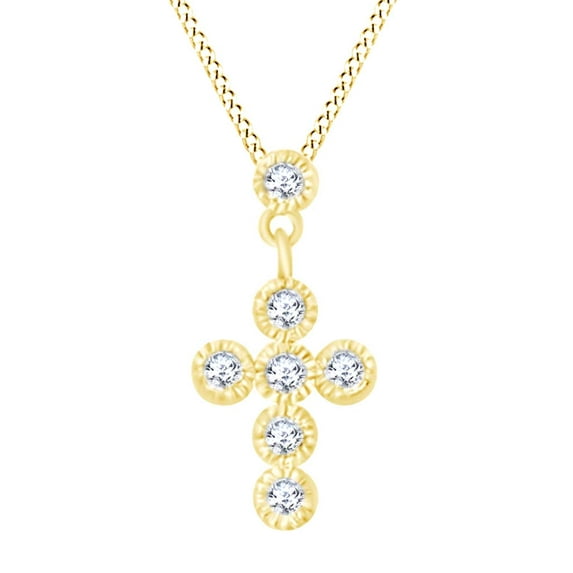 AFFY Cross Pendant Necklace In 14k Yellow Gold Round Cut White Natural Diamond (0.10 cttw)