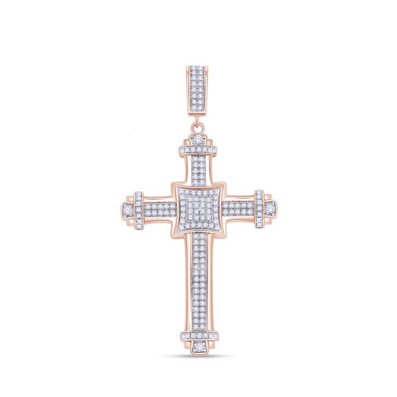 Cross Pendant for Men 7/8 Cttw Round Lab Grown Diamond Christian Religious Faith Pendant in 14K Rose Gold Over Sterling Silver Jewelry for Him