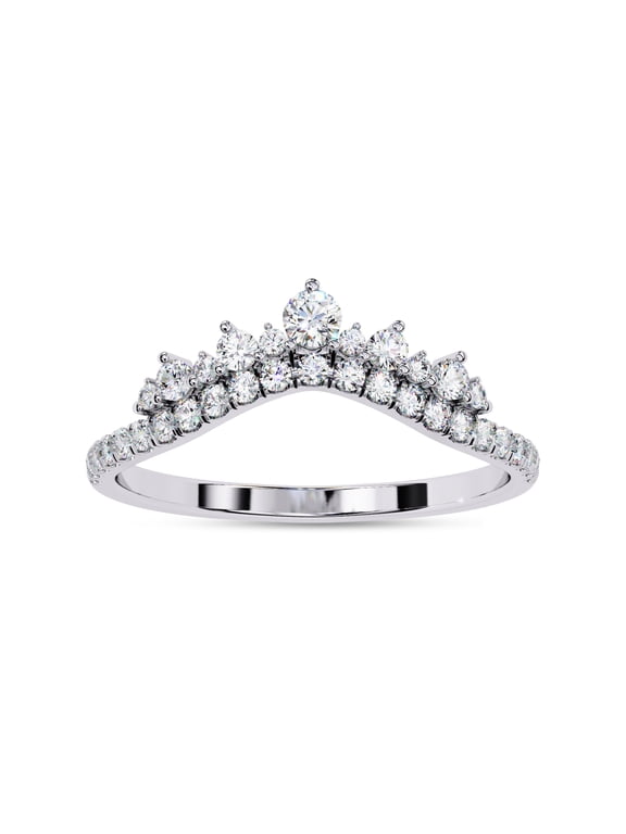Crown Chevron Curve Engagement Ring for Women, 0.40 Carat (ctw) Round Cut Lab Grown Diamond V Shape Wedding Band Ring 14K White Gold Over Sterling Silver F-G-H, SI Quality Ring Size-8.5